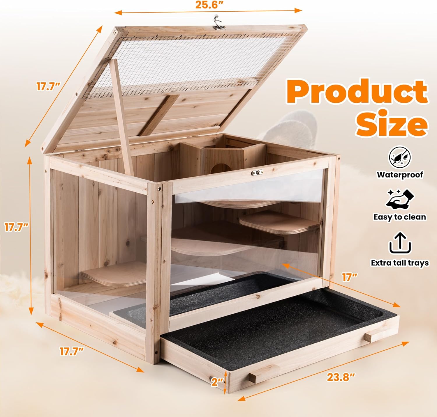 Hamster Cage Wooden Chew Proof, Large Hamster Cages and Habitats, Openable Top with Acrylic Sheets, Solid Built Small Animal Cage,Easy to Assemble