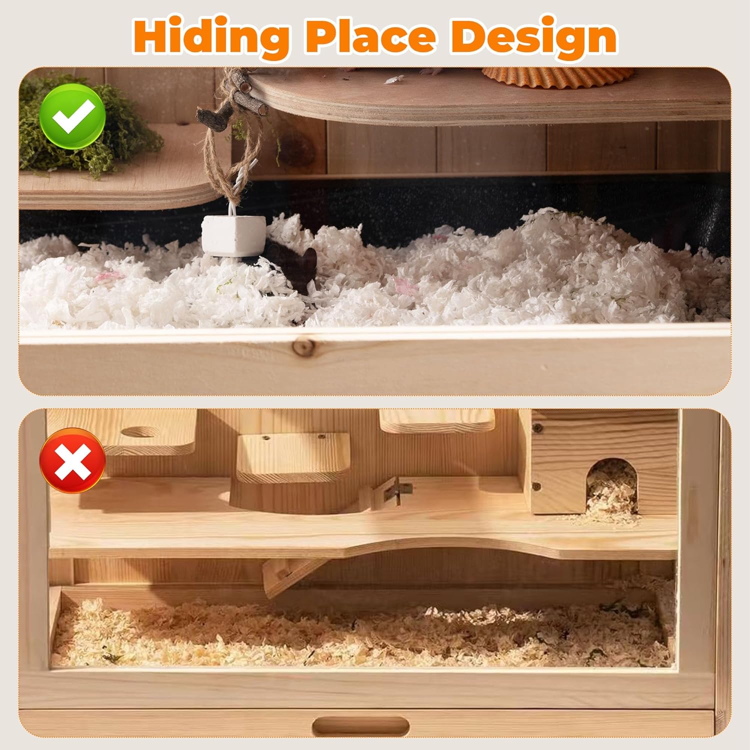 Hamster Cage Wooden Chew Proof, Large Hamster Cages and Habitats, Openable Top with Acrylic Sheets, Solid Built Small Animal Cage,Easy to Assemble