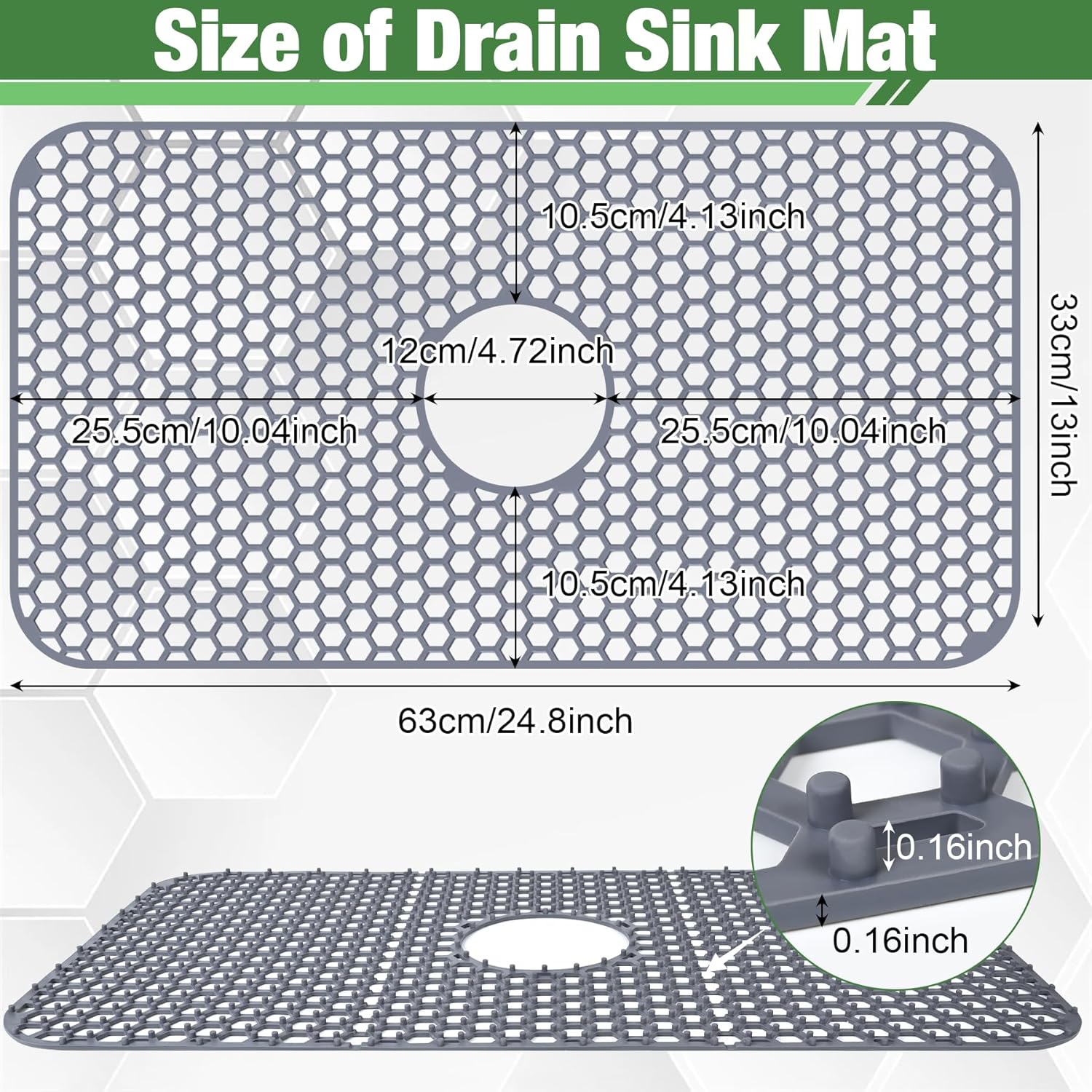 Tapete protector de fregadero, 24.8 x 13 pulgadas, almohadilla para fregadero de cocina para la parte inferior del lavabo para protección de acero inoxidable y vajilla, protector de goma para lavabo