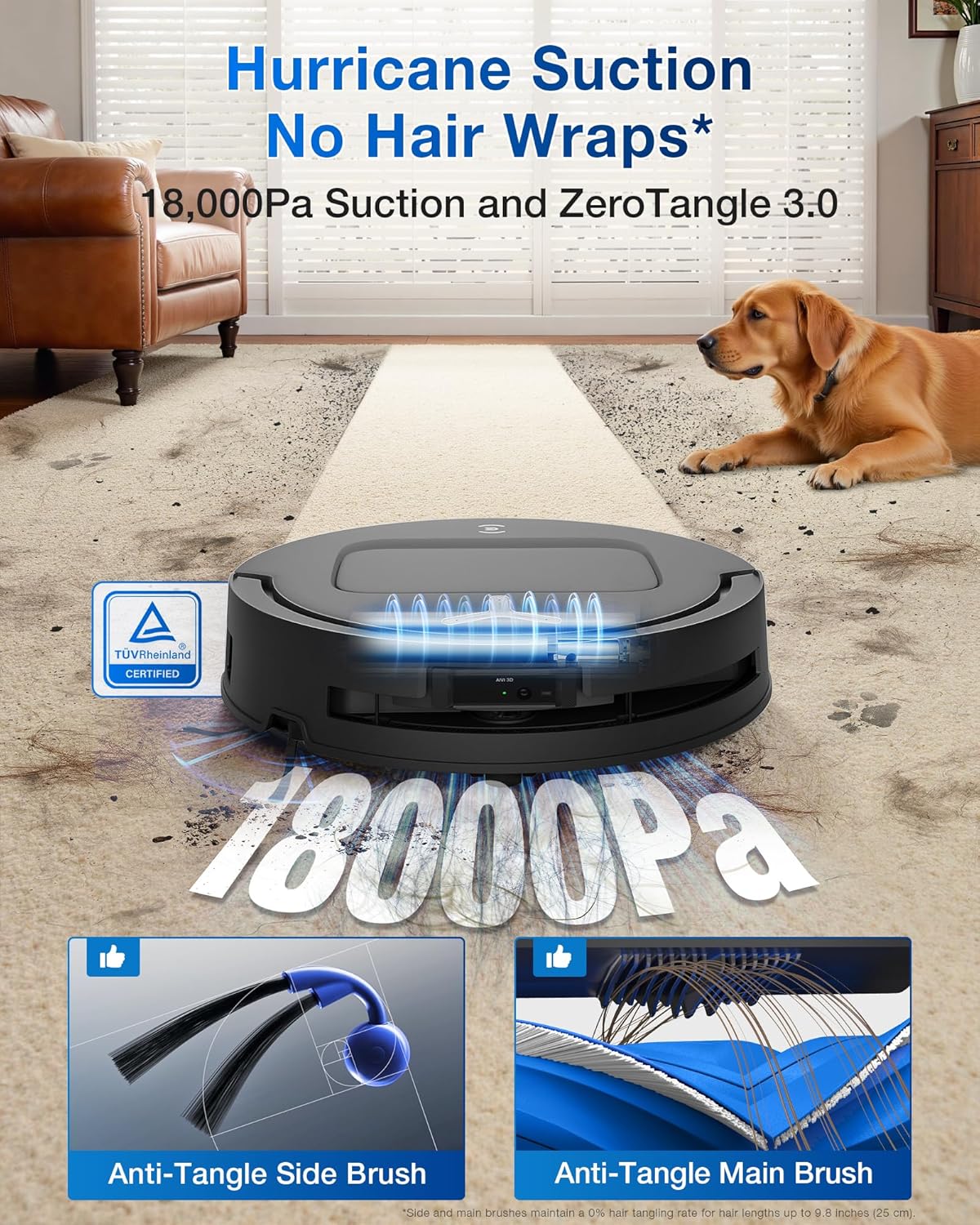 ECOVACS DEEBOT T80 Omni Robot Vacuum and Mop, 18,000Pa Suction, OZMO Roller Mop with TruEdge, Zero-Tangle Brush, AI Navigation, All-in-One Station