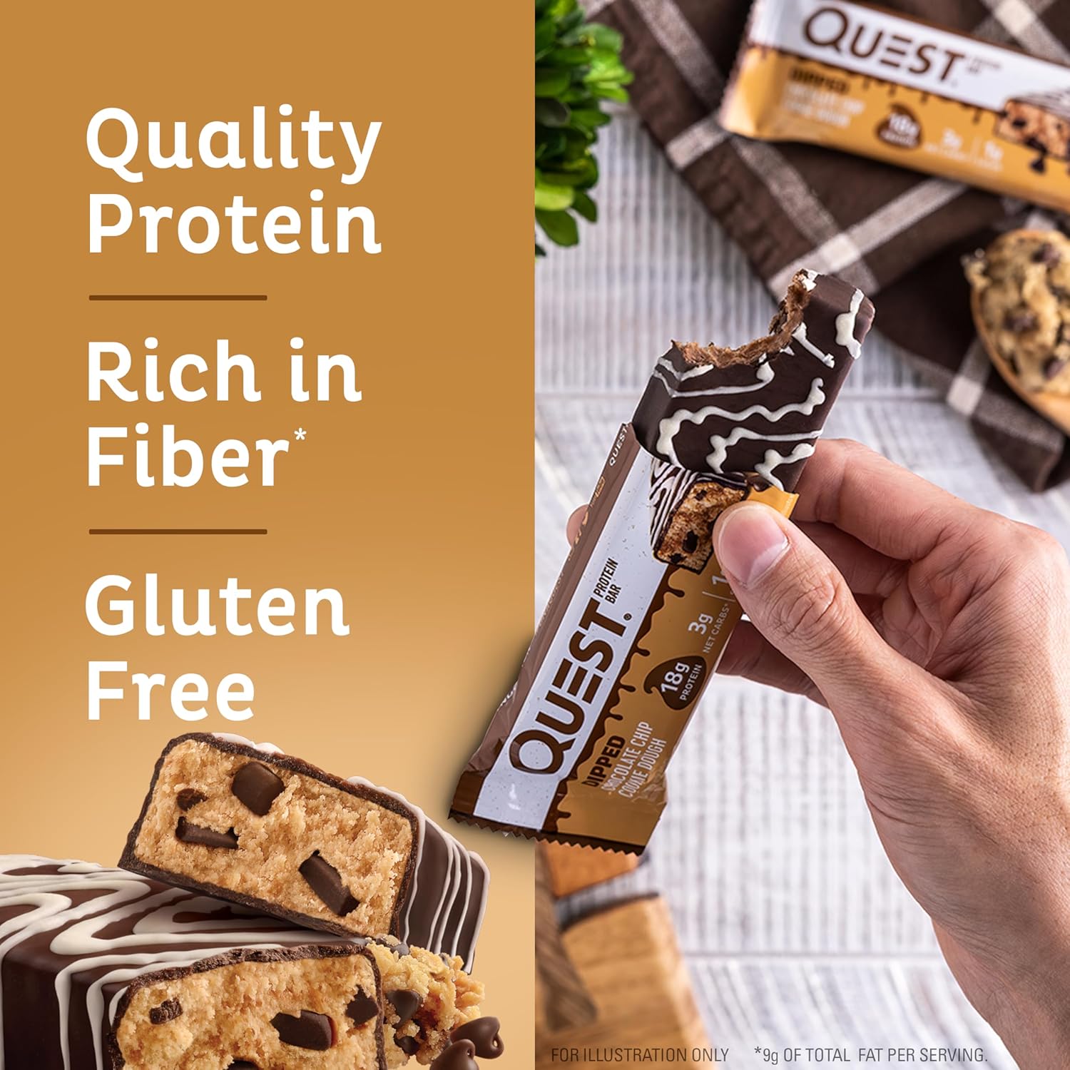 Quest Nutrition Dipped Chocolate Chip Cookie Dough Protein Bars, 1.76 Oz, 12 Ct & Double Chocolate Chunk Protein Bars, High Protein, Low Carb, Gluten Free, Keto Friendly, 12 Count
