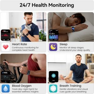 Smart Watch with Alexa Built-in, 1.83" HD Touchscreen Fitness Tracker with Bluetooth Calling, Fitness Watch with Heart Rate/Sleep Monitor/120+ Sports, IP68 Waterproof Smartwatch for Android iOS, Blue