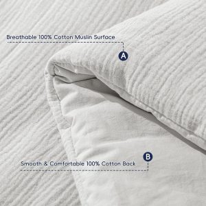 PHF Juego de edredón de muselina de algodón tamaño Queen, funda 100% algodón, ultrasuave y transpirable, ropa de cama ligera de 3 piezas para todas las estaciones con relleno de poliéster, 1 edredón