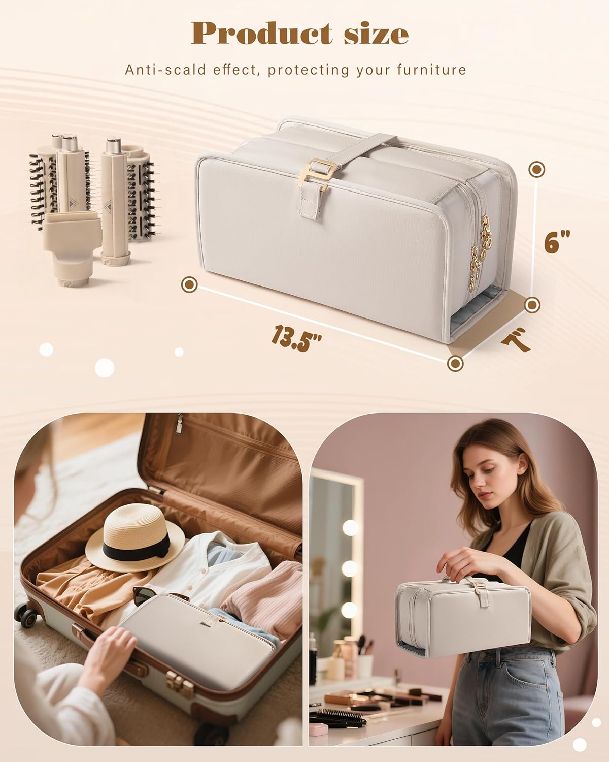 Marscamd Hair Tools Travel Bag with Heat Resistant Mat Compatible with Shark Flexstyle, Hair Tool Organizer for Multi-Stylers and Hair Dryer, Beige