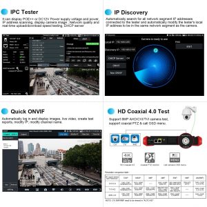 Probador de cámara IP 4K 12MP, salida de potencia PoE de 90 W, prueba CCTV de pantalla táctil de 8 pulgadas para cámaras de 8MP TVI CVI AHD CVBS, prueba SFP, prueba TDR de cable RJ45, herramientas de