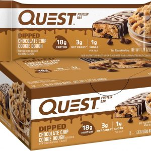 Quest Nutrition Dipped Chocolate Chip Cookie Dough Protein Bars, 1.76 Oz, 12 Ct & Double Chocolate Chunk Protein Bars, High Protein, Low Carb, Gluten Free, Keto Friendly, 12 Count