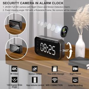 Cámara de Seguridad Mini, 4K Real Full HD, Cámara de Niñera con Dos Conjuntos de Configuración de Reloj de Alarma para Seguridad del Hogar, Visión Nocturna y Alertas de Detección de Movimiento