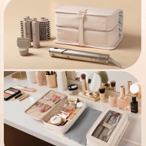 Marscamd Hair Tools Travel Bag with Heat Resistant Mat Compatible with Shark Flexstyle, Hair Tool Organizer for Multi-Stylers and Hair Dryer, Beige