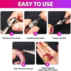 LEOBRO Hand Drill, 222 PCS Pin Vise Hand Drill with Drill Bits(0.8 mm-3 mm), Needle Nose Pliers, Keychain Making Kit, Jewelry Making Supplies, Hand Drill Tools for Jewelry Keychains Making