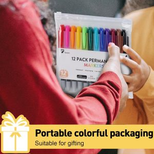 TOWON 12 marcadores permanentes – Juego de rotuladores de dibujo de varios colores, impermeables, de secado rápido, punta fina, marcadores de colores para colorear para adultos