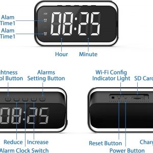 Cámara de Seguridad Mini, 4K Real Full HD, Cámara de Niñera con Dos Conjuntos de Configuración de Reloj de Alarma para Seguridad del Hogar, Visión Nocturna y Alertas de Detección de Movimiento