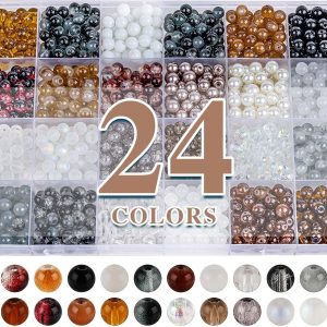 XSEINO About 1200PCS 6mm Glass Beads Bracelet Making Kit,24 Assorted Black and White Series Colorful Crystal Beads for Bracelet and Jewelry Making and DIY Crafts,Friendship Bracelets