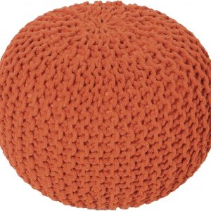 REDEARTH Round Pouf Ottoman - Hand Knitted Cable Boho Poof - Pouffe Circular Footrest for Living Room - Bedroom - Patio - 100% Cotton (19.5"x19.5"x14") - Burnt Orange