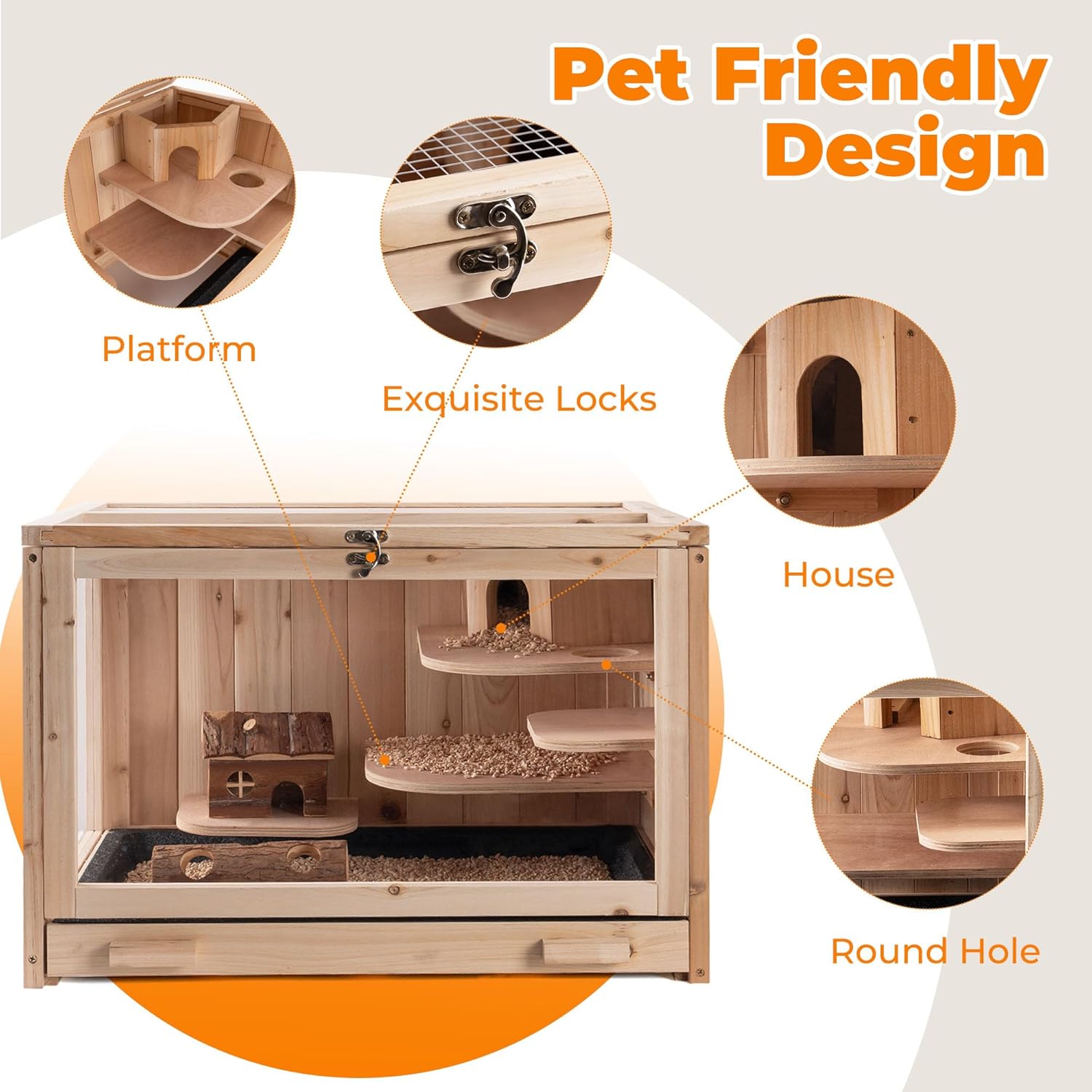 Hamster Cage Wooden Chew Proof, Large Hamster Cages and Habitats, Openable Top with Acrylic Sheets, Solid Built Small Animal Cage,Easy to Assemble
