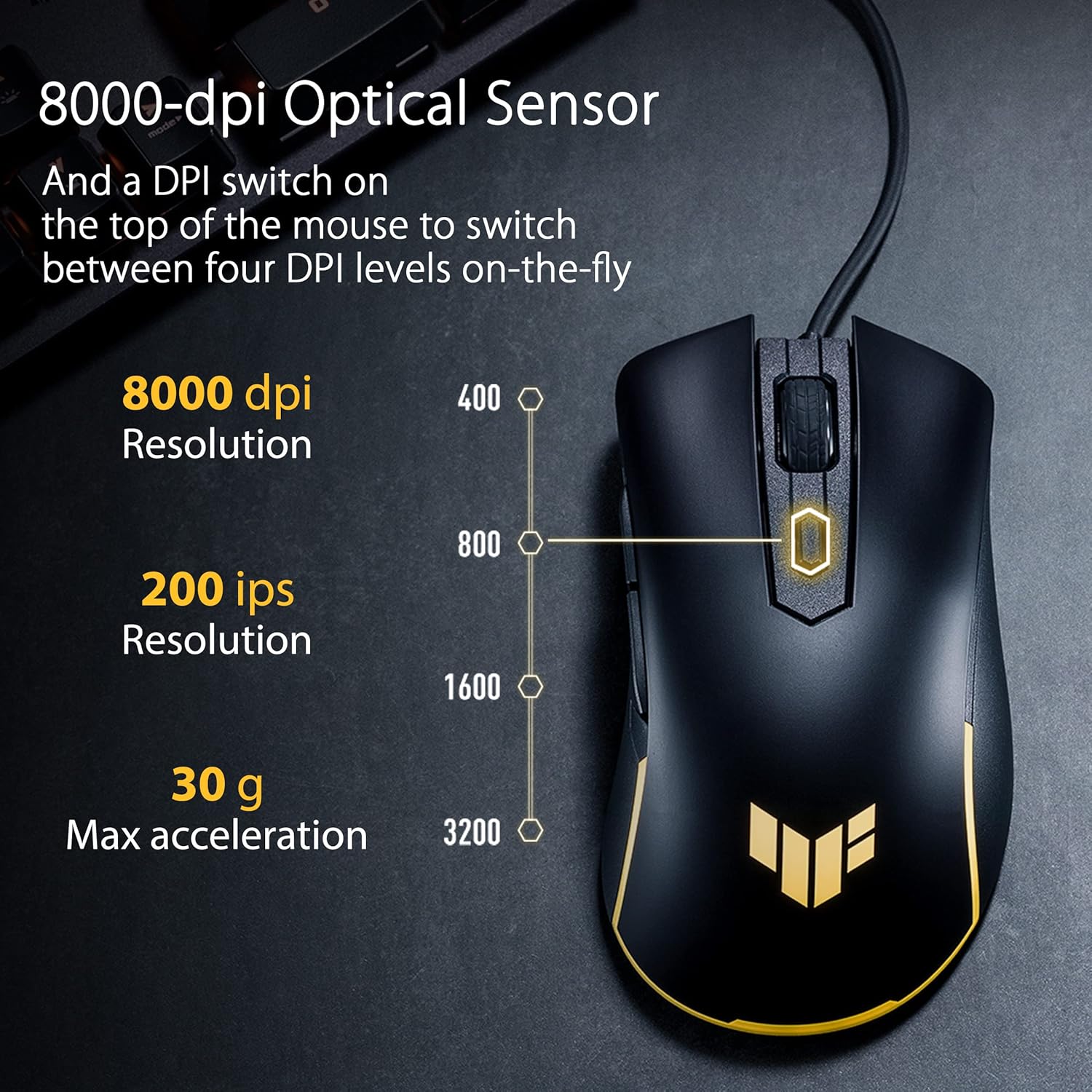 ASUS TUF Gaming M3 Gen II - Ratón USB con cable para juegos, ergonómico para diestros, ligero de 2.08 oz, 8K DPI, resistencia al polvo y al agua IP56, protección antibacteriana, 6 botones programables, soporte para PC/Mac, color negro