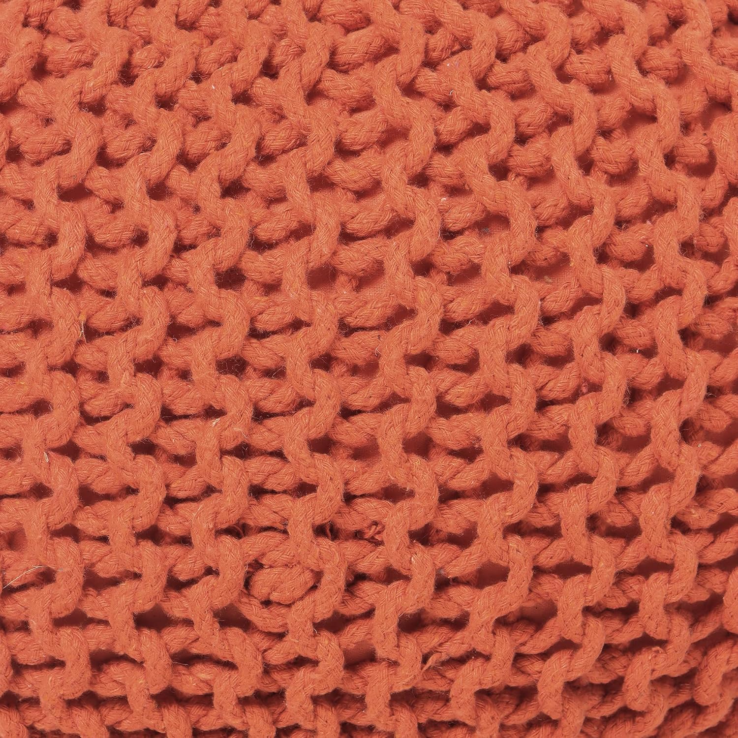 REDEARTH Round Pouf Ottoman - Hand Knitted Cable Boho Poof - Pouffe Circular Footrest for Living Room - Bedroom - Patio - 100% Cotton (19.5"x19.5"x14") - Burnt Orange