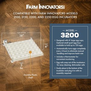 Farm Innovators 3200 - Girador automático de huevos de 41 puntos para la parte inferior de las incubadoras para eliminar el manejo manual y mejorar la tasa de eclosión, color blanco (paquete de 4)