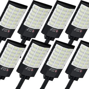 TFKK Solar Street Lights Outdoor, Waterproof Motion Sensor Solar Lights with Remote Control, 6500K Dusk to Dawn Parking Lot Flood Light for Outside Garage Yard, 8 Pack