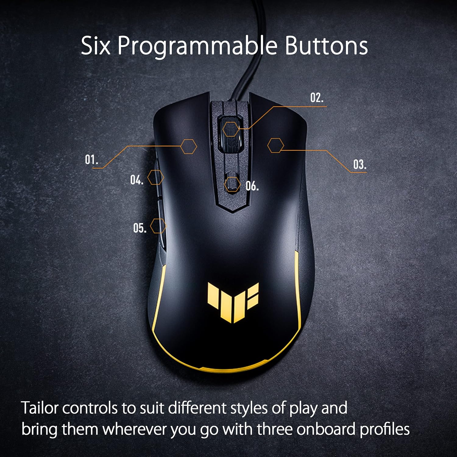 ASUS TUF Gaming M3 Gen II - Ratón USB con cable para juegos, ergonómico para diestros, ligero de 2.08 oz, 8K DPI, resistencia al polvo y al agua IP56, protección antibacteriana, 6 botones programables, soporte para PC/Mac, color negro
