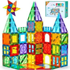 FNJO - Azulejos magnéticos, juego de 110 piezas de bloques de construcción magnéticos, bloques de construcción magnéticos, juguetes de aprendizaje y juego STEM para niños, juguete Montessori para