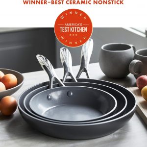 GreenPan Valencia Pro Hard Anodized 3 Piece Fry Pan Skillet Set, Ceramic Nonstick 8" 9.5" and 11" Induction Suitable Frying Pans, PFAS-Free Cookware, Dishwasher Safe, Oven and Broiler Safe, Gray