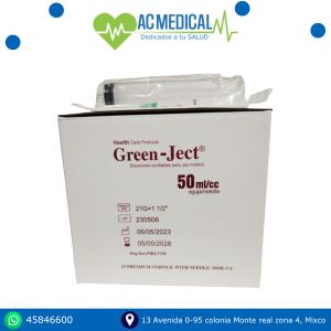 Caja de jeringas Green Ject 50cc 25 unidades