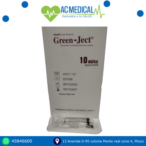 Caja de jeringas Green Ject 10cc 100 unidades