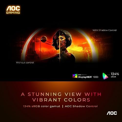 AOC Q27G3XMN 27" QHD Gaming Monitor, 2560x1440, Mini LED, 180Hz 1ms GtG, HDR 1000, sRGB137.5%, HDMI 2.0 x 1, DisplayPort 1.4 x1, Adaptive Sync, 3-Year Zero-Bright-dot