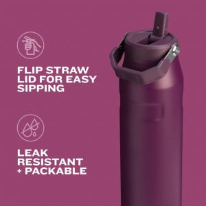 STANLEY - Botella de agua IceFlow Flip Straw 2.0 con pajilla abatible, abertura más grande, acero inoxidable aislado, sin bisfenol A, 36 onzas, liviana y antiderrames, color negro 2.0