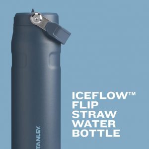 STANLEY - Botella de agua IceFlow Flip Straw 2.0 con pajilla abatible, abertura más grande, acero inoxidable aislado, sin bisfenol A, 36 onzas, liviana y antiderrames, color negro 2.0