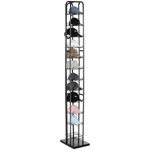 Tandefio 78" Black Floor Standing Hat Rack Tower 12 Tier Hat Display Rack Cap Organizer Metal Hats Stand Hats Wigs Holder for Cap Retail Display Storage Vertically