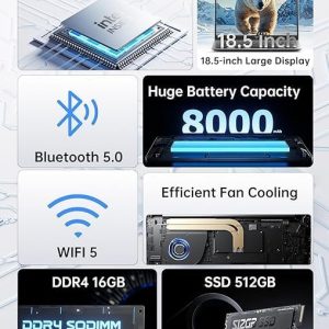 Laptop 18.5 Inch with 8000 mAh Battery,Intel N150 Quad-Core Processor UP to 3.6GHZ,16GB DDR4 RAM 512GB SSD,WiFi,Full HD IPS Display,2026 Windows 11 Laptops Computer for Business Office Student