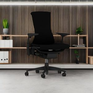 Herman Miller Silla de Oficina Ergonómica Embody | Brazos Totalmente Ajustables y Ruedas para Alfombra | Black Rhythm