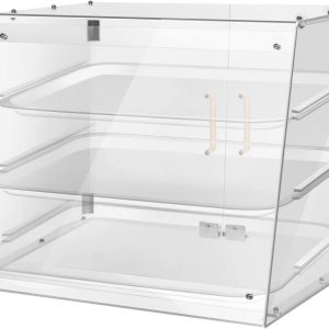 YBSVO Vitrina de panadería comercial de 3 niveles, escaparate de pastelería y postres de 21 pulgadas con parte delantera inclinada, bandejas extraíbles y puertas traseras magnéticas, acrílico transparente para panaderías, cafeterías, mercados