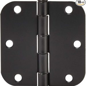 Amazon Basics Sturdy Rounded 5/8 Radius Interior Door Hinges, 3.5" x 3.5", 18 Pack, Matte Black