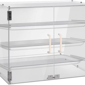 YBSVO Vitrina de panadería comercial de 3 niveles, escaparate de pastelería y postres de 21 pulgadas con parte delantera inclinada, bandejas extraíbles y puertas traseras magnéticas, acrílico transparente para panaderías, cafeterías, mercados
