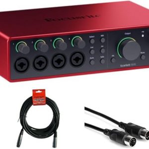 Focusrite Scarlett 18i16 Interfaz de Audio/MIDI USB-C (4ª Generación) con Cable XLR-XLR (Paquete de 2), Cable Midi Hosa Mid-310 Negro de 3.05 m (Paquete de 2)