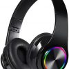 Auriculares Bluetooth sobre la oreja, auriculares inalámbricos con reducción de ruido y micrófono/bajo profundo, auriculares LED plegables y ligeros HiFi estéreo para PC, hogar, viajes