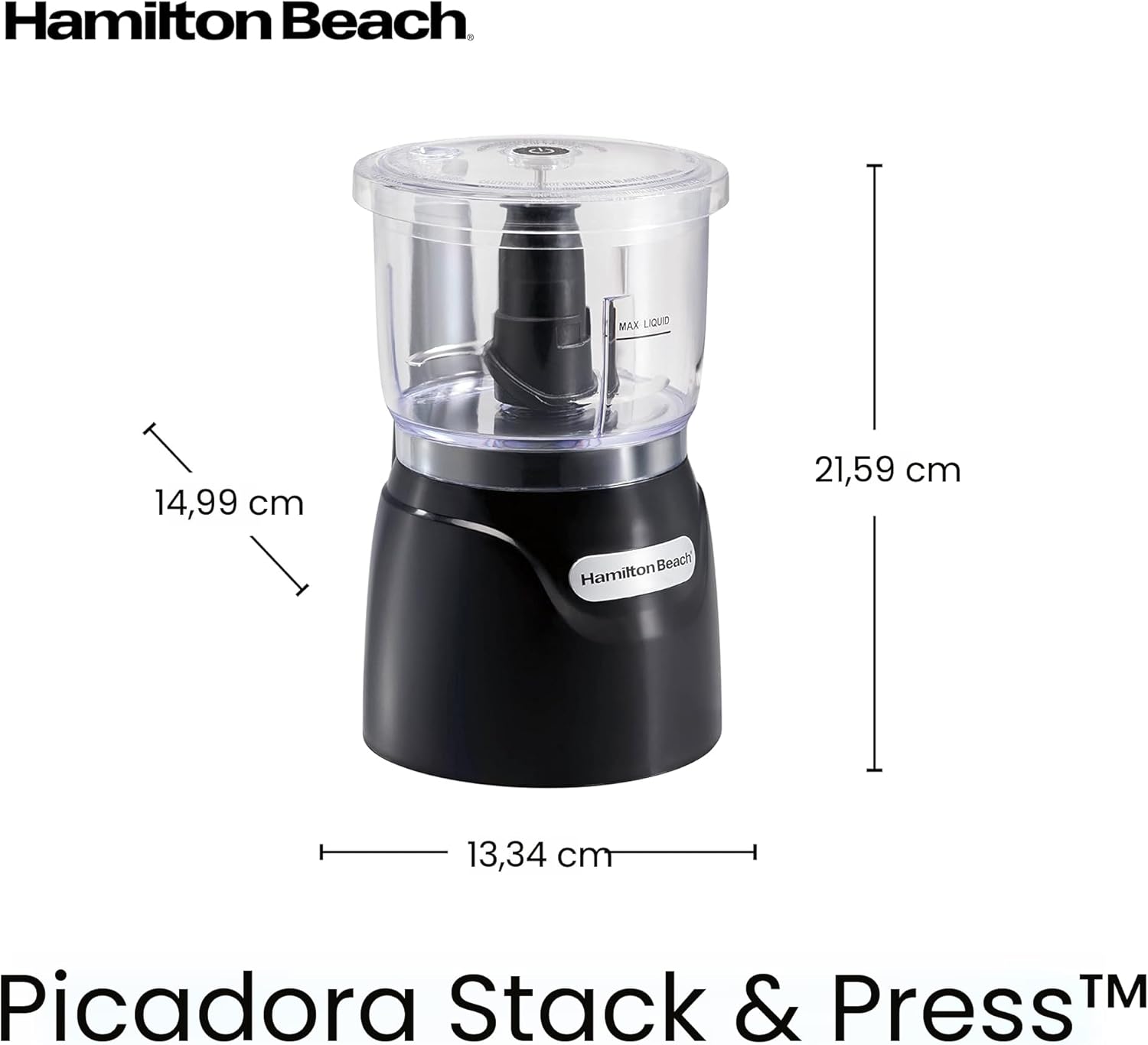 Hamilton Beach - Picador de verduras eléctrico y mini procesador de alimentos, 3 tazas, 350 vatios, para picar, cortar y hacer puré, negro (72850)