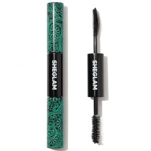 SHEGLAM 2 en 1 Máscara de Pestañas Negra Resistente al Agua con Volumen y Longitud, Tubo de Doble Punta, Maquillaje de Ojos de Larga Duración