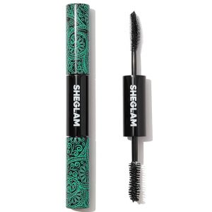 SHEGLAM 2 en 1 Máscara de Pestañas Negra Resistente al Agua con Volumen y Longitud, Tubo de Doble Punta, Maquillaje de Ojos de Larga Duración