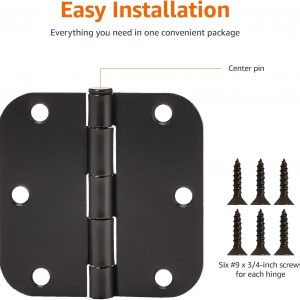 Amazon Basics Sturdy Rounded 5/8 Radius Interior Door Hinges, 3.5" x 3.5", 18 Pack, Matte Black