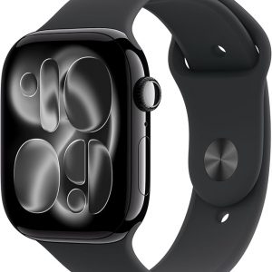 Apple Watch Series 11 [GPS 46 mm] Smartwatch con caja de aluminio negro brillante con correa deportiva negra - M/L. Puntuación de sueño, rastreador de actividad física, monitoreo de salud, pantalla