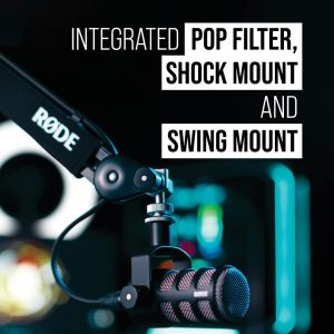 RØDE PodMic - Micrófono cardioide de transmisión dinámica con soporte de columpio integrado para podcasting, transmisión, juegos y grabación de voz, color negro