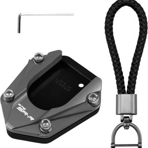 For CFMOTO 675SS 675SR 675SRR 675 SR 675SR-R 2024 2025 Kickstand Base Plate Motorcycle Stand Pad and Keychain Set (Grey)