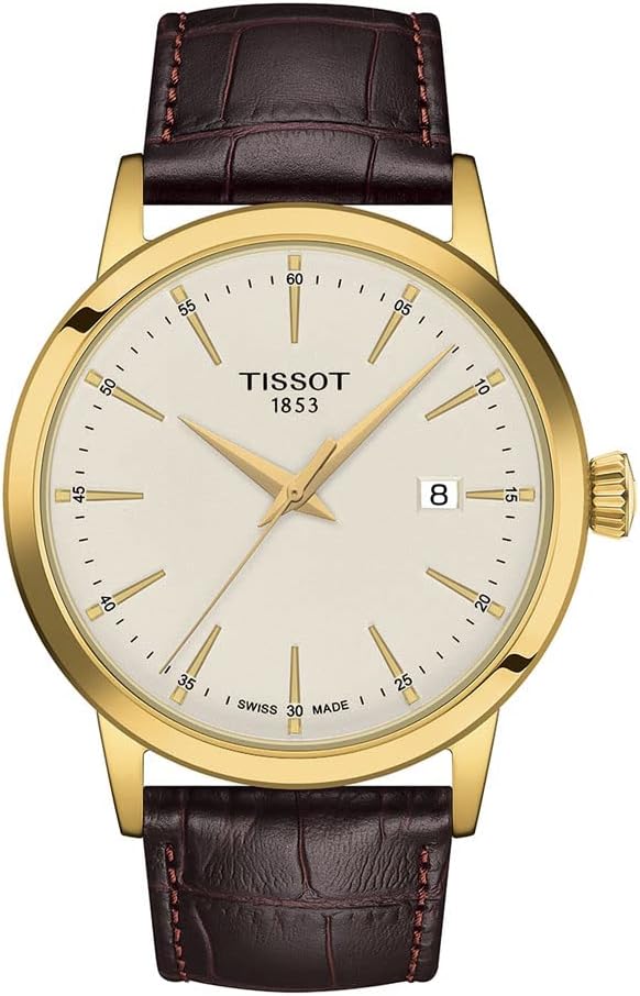 Tissot Reloj Tissot Classic Dream 316L con caja de acero inoxidable con revestimiento PVD de oro amarillo Cuarzo, Marrón, Cuero, 22 (T1294103626100)