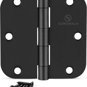 24 Pack Door Hinges 3 1/2 Inch Matte Black 3.5 Inch Interior Hinges 5/8" Radius Round Door Hinge 3 1/2 Inch Iron Hinge 3 ½"x 3 ½" Door Hardware