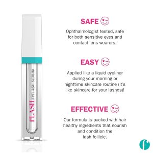 fLASH Eyelash Serum Mini for Long, Curled Natural Lashes - Enhances & Strengthens, Safe & Effective Formula for Contact Wearers & Sensitive Eyes, Travel Size, 6 Week Starter Supply - 1mL (0.034 Fl Oz)
