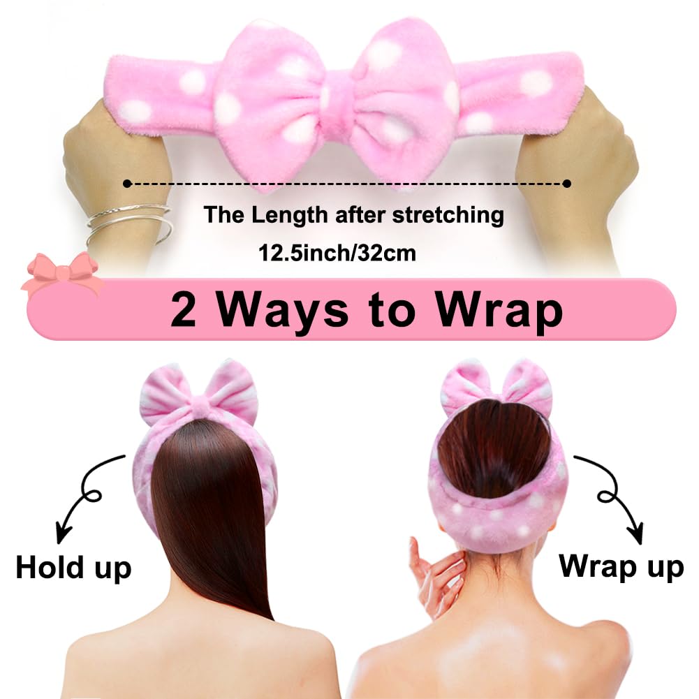 Banda elástica tipo vincha para cabello Shintop, para ducha, maquillaje, de tela polar, BDSFD01, Rosa (Pink Polka Dots), 1