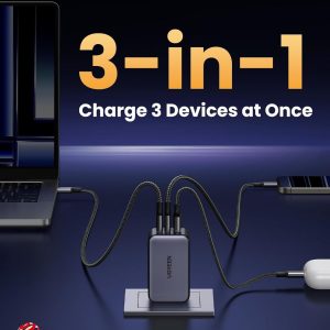 UGREEN Nexode 65W GaN USB C Wall Charger, 3-Port Compact Foldable Fast Charger Power Adapter for iPhone 17/16/15 Series, Galaxy S25/S24, Pixel 10/9, MacBook Pro/Air, Dell XPS, iPad Pro (Black)